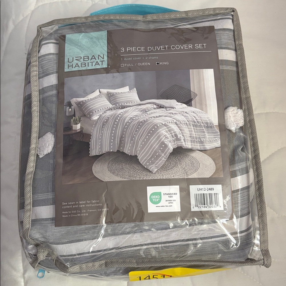 Urban Habitat Gray and White Striped 3-Piece Duvet Cover Set